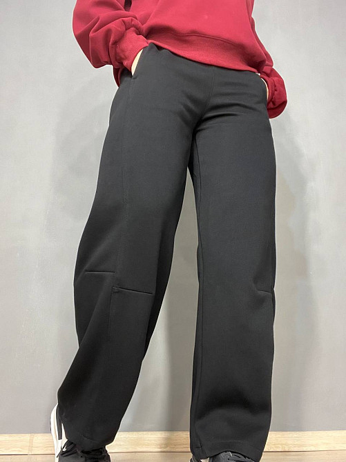 Штани жіночі A-N 25061 спортивні широкі Baggy з кишенями та шнурком трикотажні чорні, чорний, M Київ - фото 4