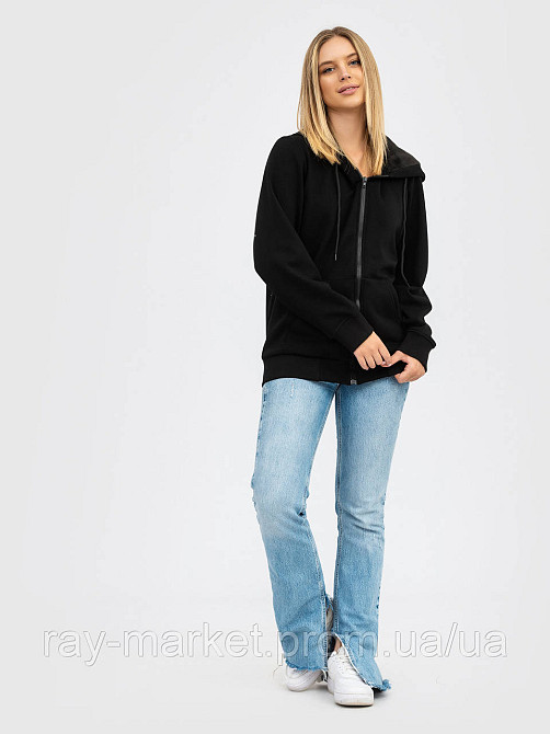 Худі базове на блискавці утеплене Ray Basic жіноче чорне (U0405LW-Black) XXL Київ - фото 4