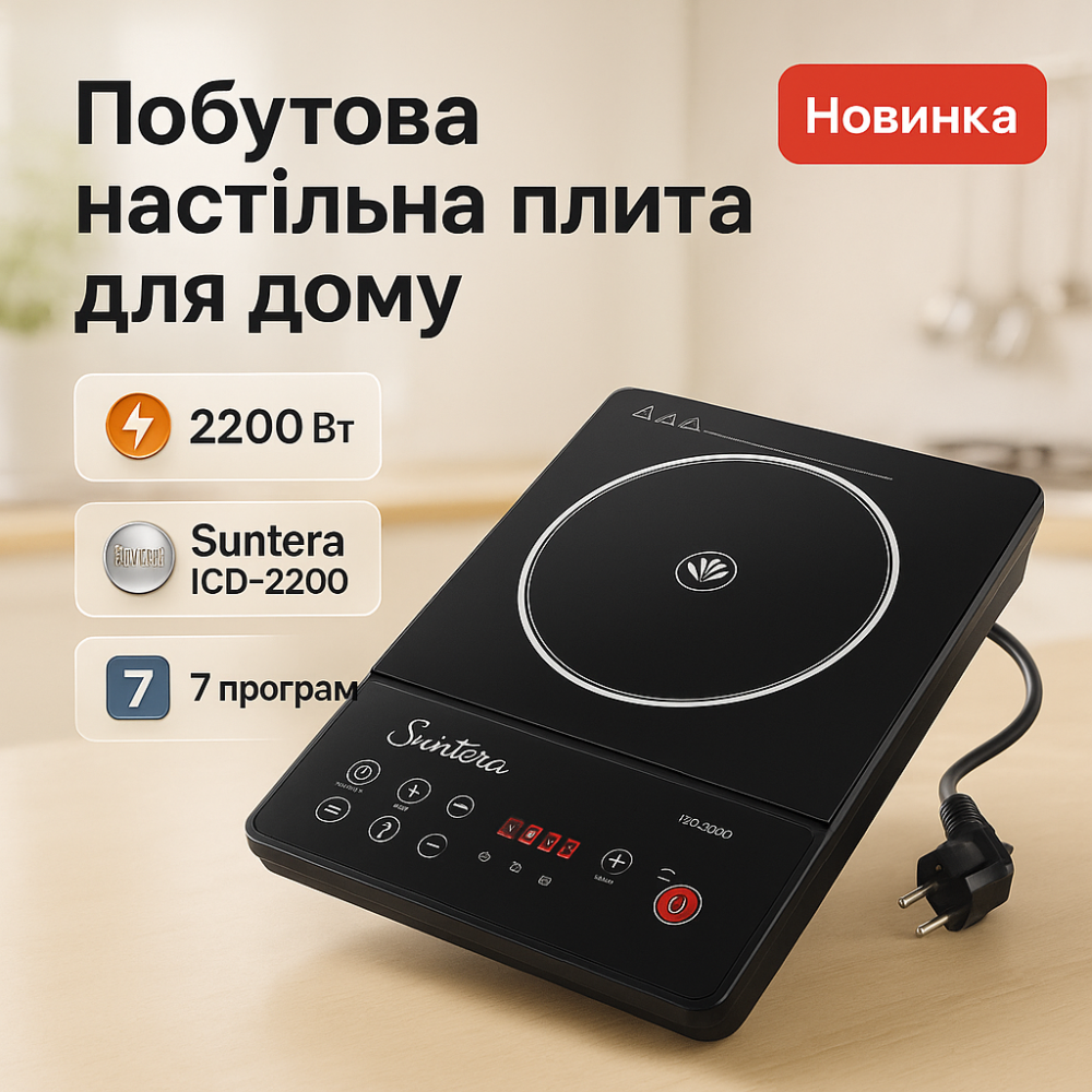 Индукционная плита мини Suntera ICD-2200 2200Вт, Настольнаяэлектроплита, Плита бытовая портативная KZ-17 Львов - изображение 12