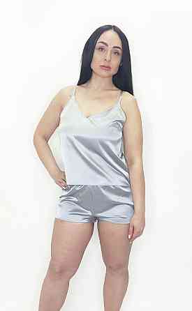 Пижама женская шелковая с шортами Серый 2XL Харьков