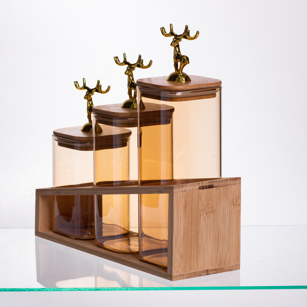 Yiwu Набір банок для сипучих продуктів 3 штуки 700 мл/900 мл/110 мл на бамбуковій підставці 644 Коломыя - изображение 6