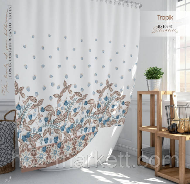 Тканевая шторка для душа Тропик 180 х 200 см Турция ежевика Харьков - изображение 1