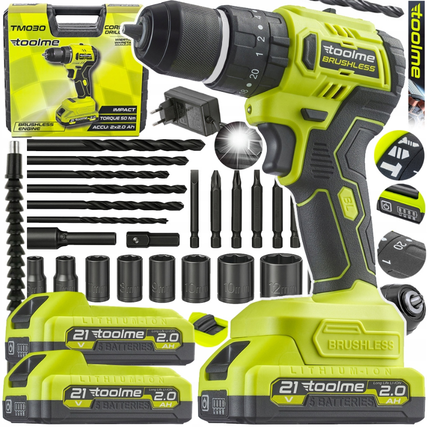 Дриль-шуруповерт ударний безщітковий 50Нм Toolme (Польща) Київ - фото 1