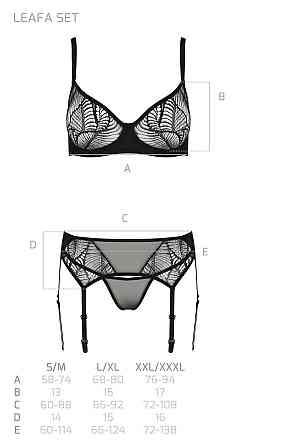 Комплект Passion LEAFA SET black, XXL/XXXL, мереживо+сітка, бюстгальтер на кісточках, стрінги, пояс для панчіх Sex Aura Київ