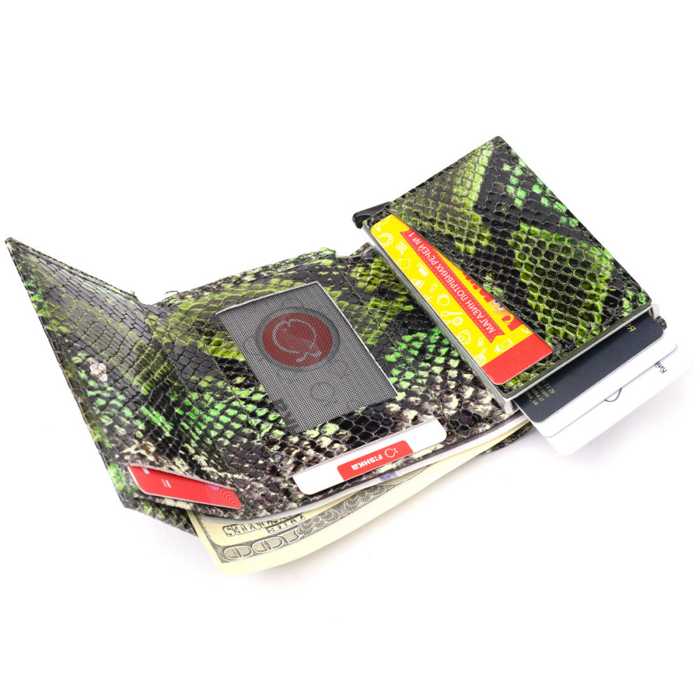 Лакированная визитница из натуральной фактурной кожи под змею Зеленый (KARYA) Киев - изображение 10