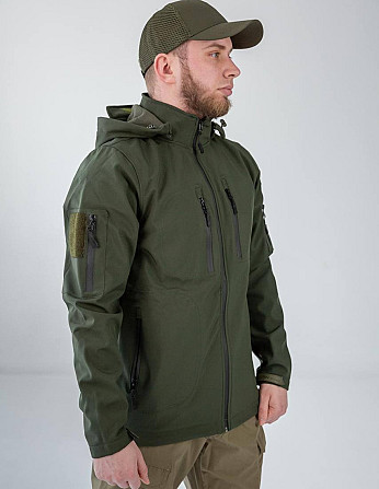 Мужская тактическая демисезонная куртка Soft Shell с капюшоном (Оливковый) 3XL Винница - изображение 8