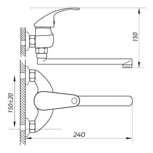 Змішувач для кухні ZERIX NST 135, настінний Харків - фото 2