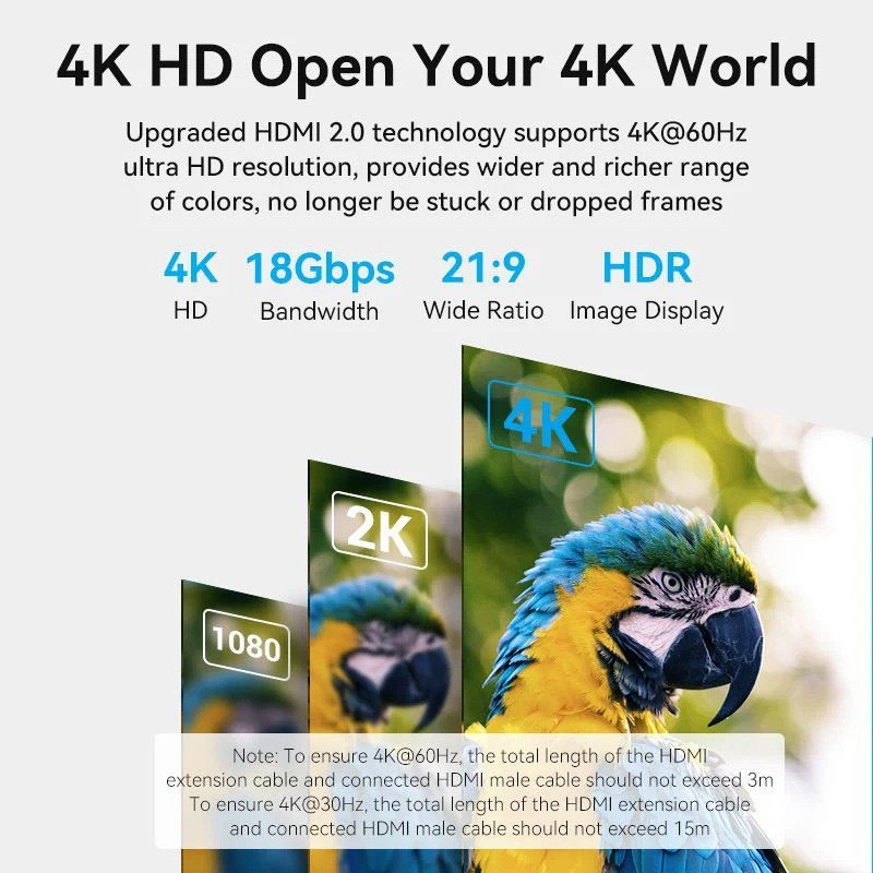 Кабель HDMI M - F (подовжувач), 5.0 м, V2.0, 4K 60Hz PVC Vention Винница - изображение 9