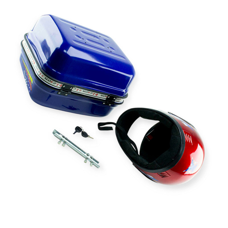 Багажник (кофра) DELTA залізна синя з шоломом мото Мукачево - фото 1