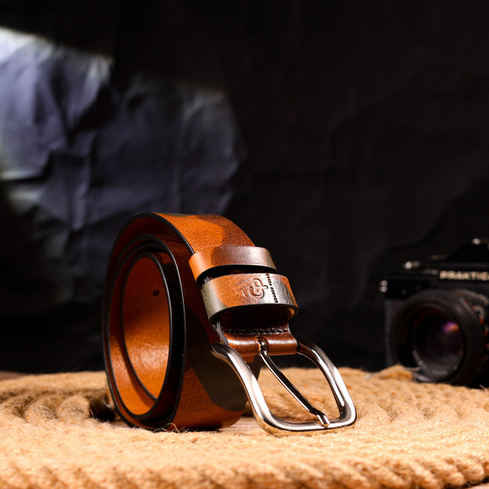 Ремінь для чоловіків у стилі мілітарі з натуральної шкіри Grande Pelle 21478 Коричневий Київ - фото 8