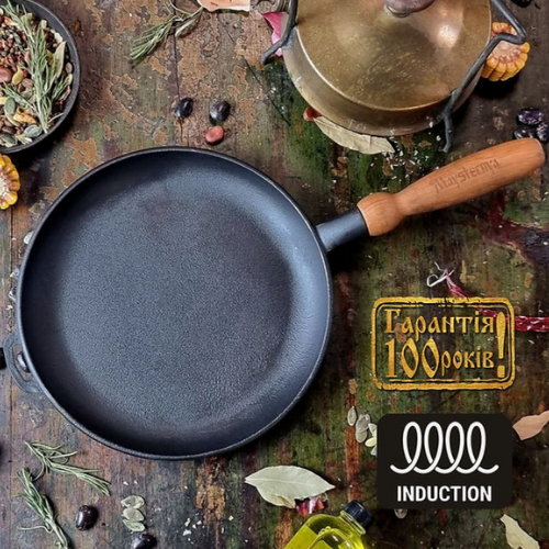 Сковорідка для млинців d24*2,5см з дерев'яною ручкою чавунна Т301 Майстерня Житомир - фото 3