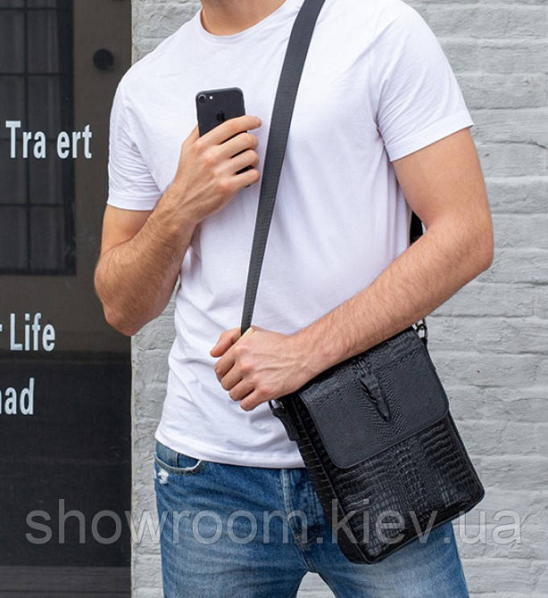 Мужская кожаная сумка на плечо под рептилию Leather Collection (5061) Киев - изображение 5