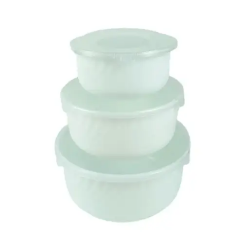 Набір салатників 3 предмети (d19/16/14см) з кришкою склокераміка білий HMW-3T Interos Житомир