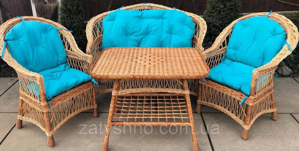 Зручні меблі з лози з блакитними подушками Київ - фото 1