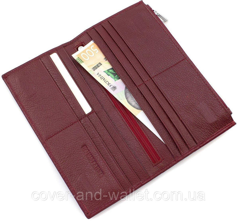 Тонкий жіночий шкіряний гаманець на магнітах та блискавці ST 006 date red Київ - фото 5