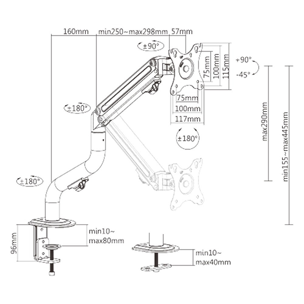 Настільне кріплення для монітора Brateck LDT71-C012N 17-32" Black (VESA100х100) ( 11291 ) Харків - фото 2