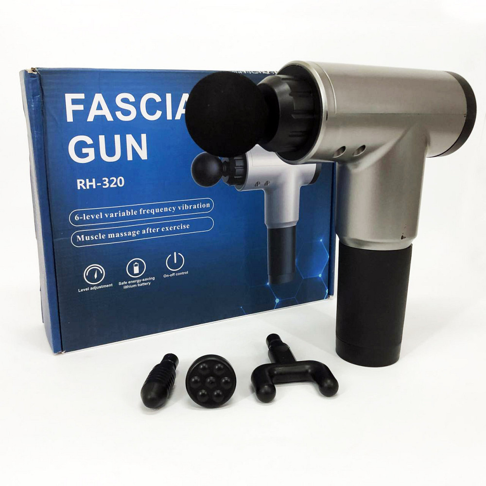 Аккумуляторный массажер для икр Fascial Gun KH-320, Массажер мышечный с разными насадками YU-16 Львов - изображение 15