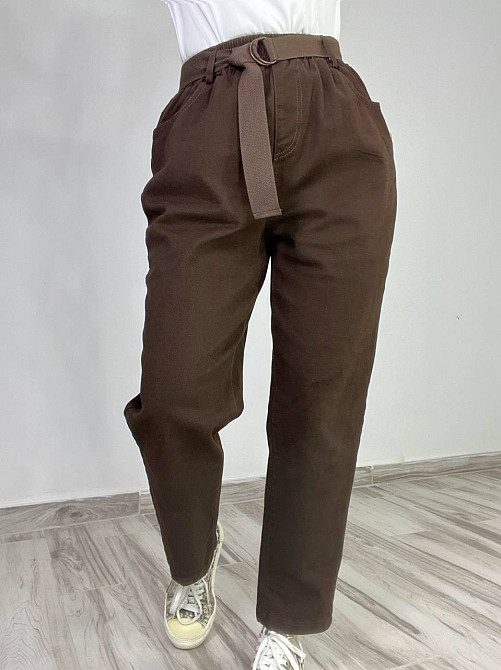 Джинсы женские A-N 25072 MOM бананы талия на резинке с ремнем стрейчевые оверсайз коричневый, коричн Одесса - изображение 1