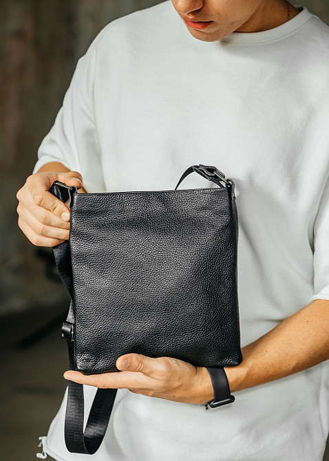 Чоловіча барсетка, чорна сумка через плече з натуральної шкіри, класичний месендджерMasterSem Київ - фото 5