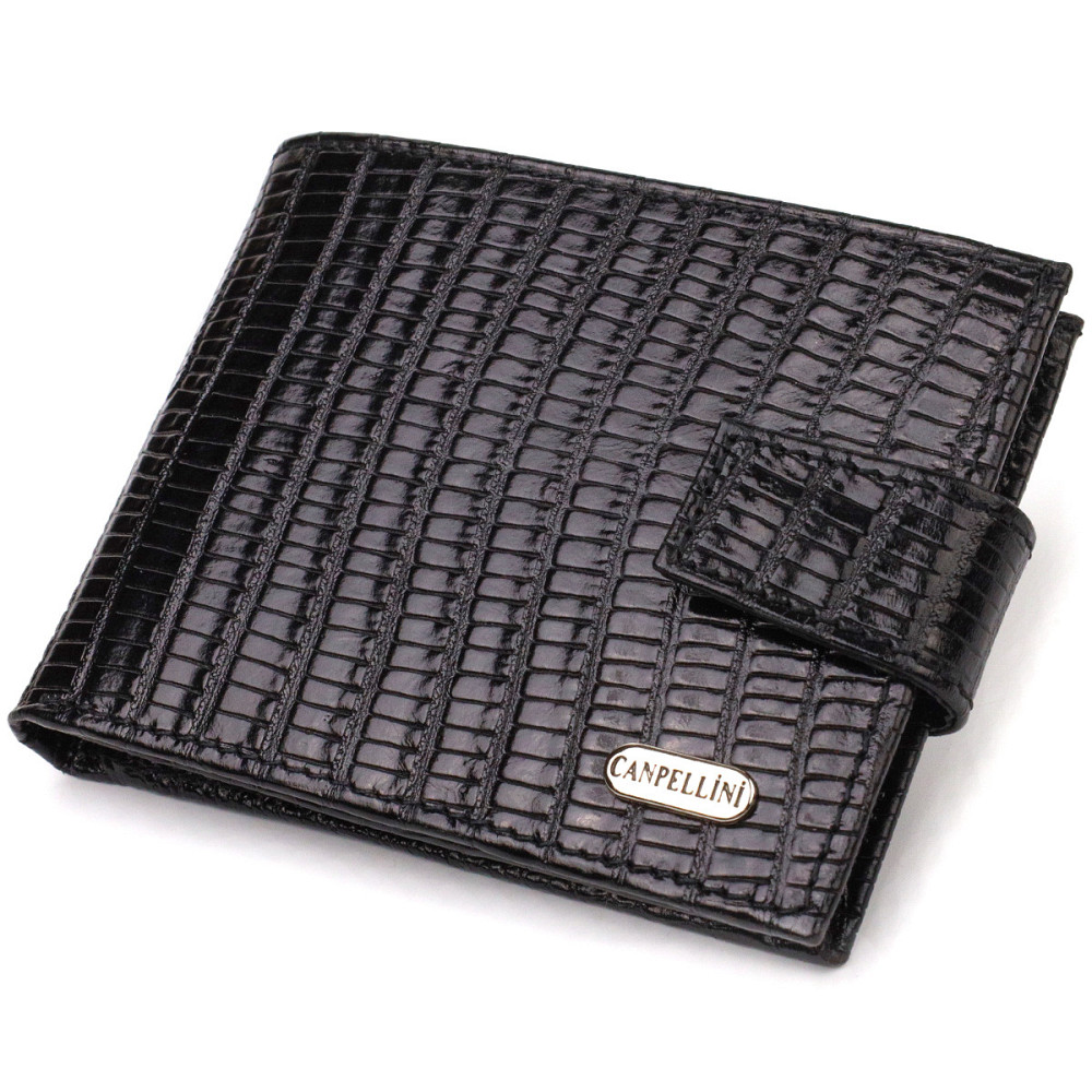 Небольшой фактурный мужской бумажник из натуральной кожи с тиснением CANPELLINI 21748 Черный Киев - изображение 1