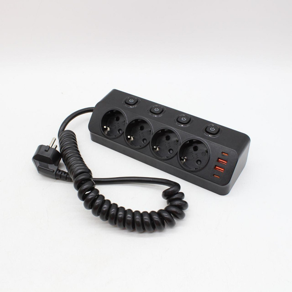 Мережевий фільтр 20Вт, 1.6м (2хUSB-A, 2хType-C, 4х220В) / Електричний подовжувач з тримачем для столу Київ - фото 8