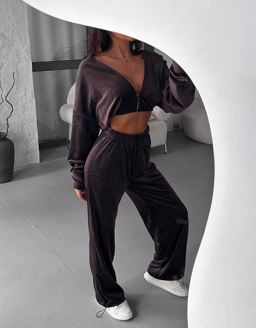 Женский плюшевый прогулочный костюм двойка: кофта и штаны турецкий велюр Шоколадный, 46/48 Одесса - изображение 1