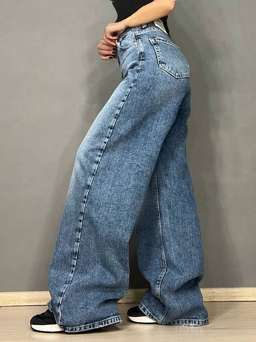 Джинси жіночі Zeo Basic 4635 WIDE LEG palazzo jeans висока посадка широкі довгі світло сині, світло-синій, 40, 40, 82 см, 111 см Київ - фото 5