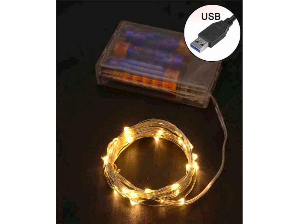 Гірлянда НА БАТАРЕЙКАХ РОСАUSB 200LED теплий білий 20м 1979-07u ТМ КИТАЙ   Solmir Київ - фото 1