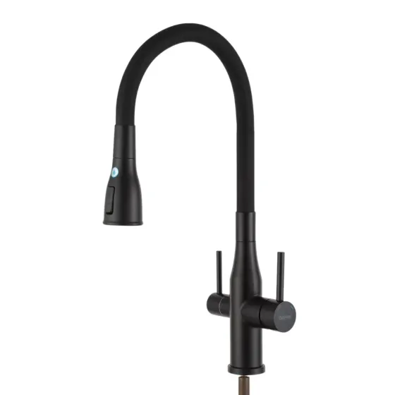 Змішувач для кухні з підключенням до фільтру GAPPO G4399-66 та гнучким виливом, чорний Київ