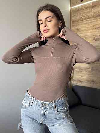 Женский утепленный базовый боди с молнией турецкий рубчик-мустанг на флисе Мокко, 42 Одесса