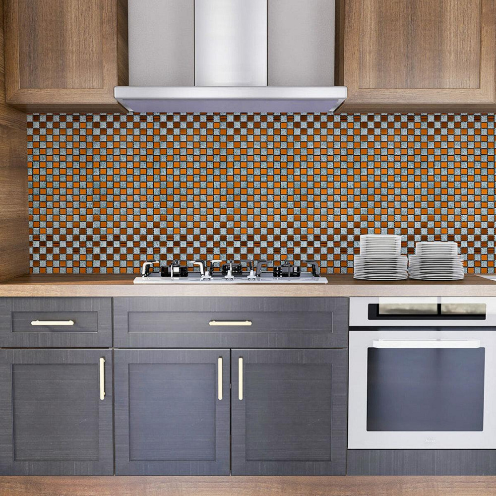 Декоративна скляна мозаїка сірого й оранжевого кольору Київ - фото 5