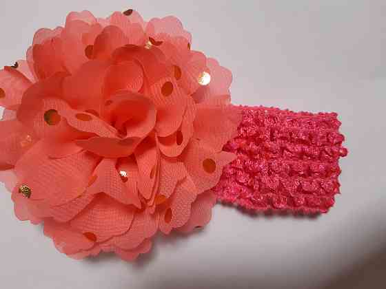 Детская повязка на голову коралл + малина - окружность головы около 40-52см, диаметр цветка 9см Киев