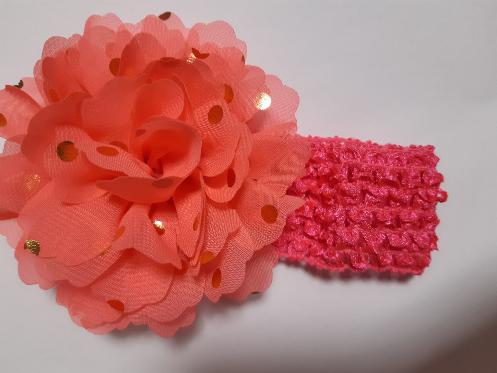 Детская повязка на голову коралл + малина - окружность головы около 40-52см, диаметр цветка 9см Киев - изображение 1