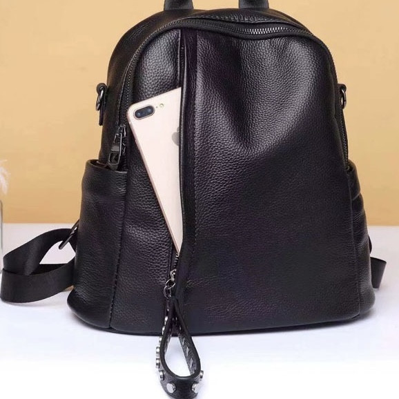 Кожаный классический женский рюкзак черный 94083 Каменское - изображение 3