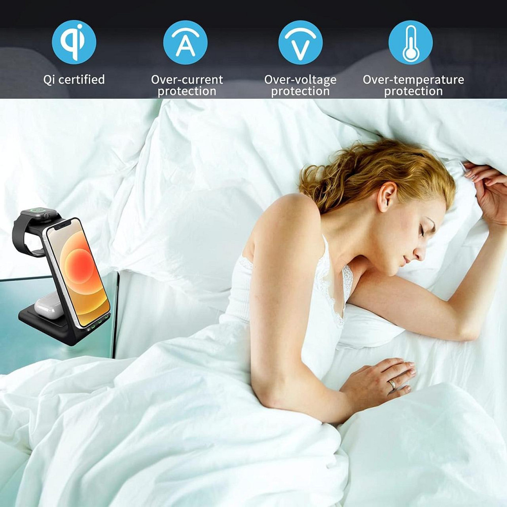 Бездротова зарядка стенд 3в1 Fast 15W iPhone+Apple Watch+AirPods Чорна Київ - фото 6