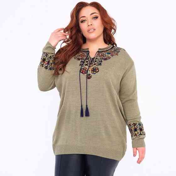 Джемпер с вышиванкой хаки, 52-60, L-2XL Лубны