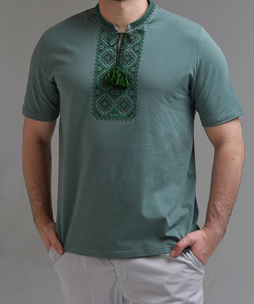 Чоловіча футболка вишиванка кольру олива  з орнаментом Київ - фото 1