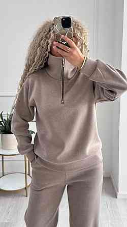 Жіночий стильний і теплий в'язаний костюм осінь-зима на трикотажній основі. Капучино, 52/54 Одеса