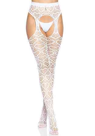 Ажурні колготки із сердечками Leg Avenue Heart White, one size, імітація панчіх Sex Aura Київ