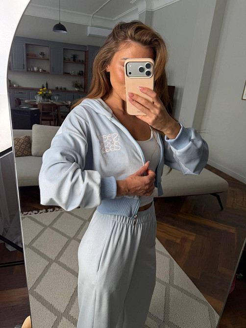 Жіночий велюровий костюм на блискавці Блакитний, 42/46 Харків - фото 2