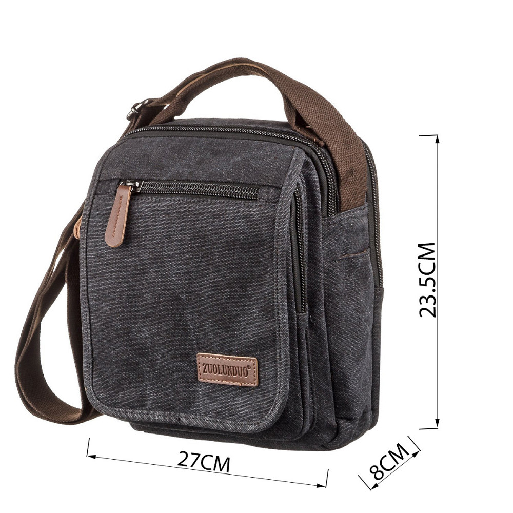 Универсальная текстильная мужская сумка на два отделения Vintage 20199 Черная Киев - изображение 5