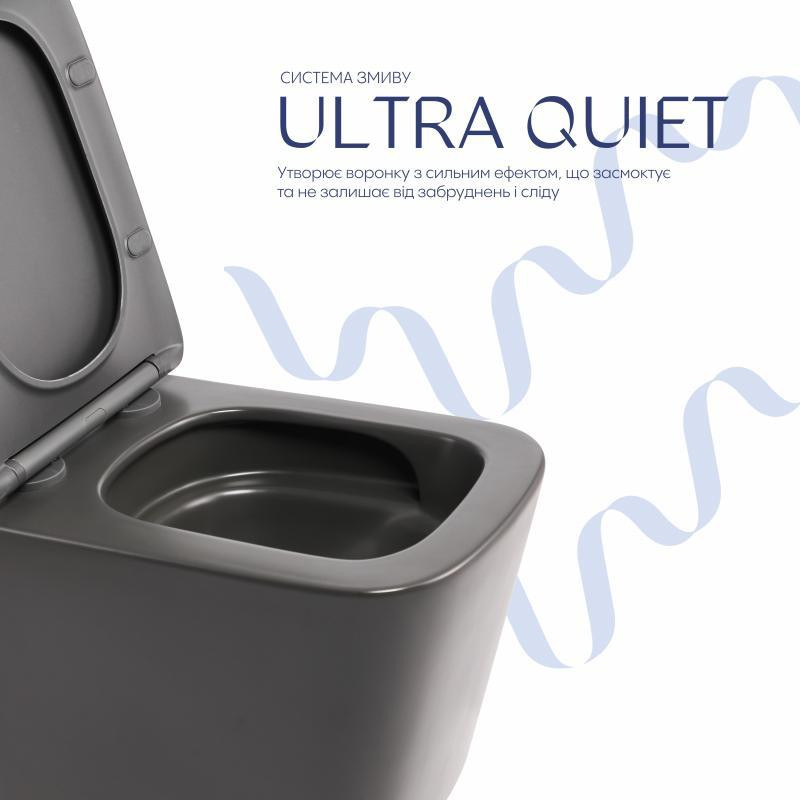Унітаз підвісний Qtap Tern Ultra Quiet 520×345×325 мм, Anthracite, із сидінням Slim Duroplast/Soft-close/Quick Release Київ - фото 5