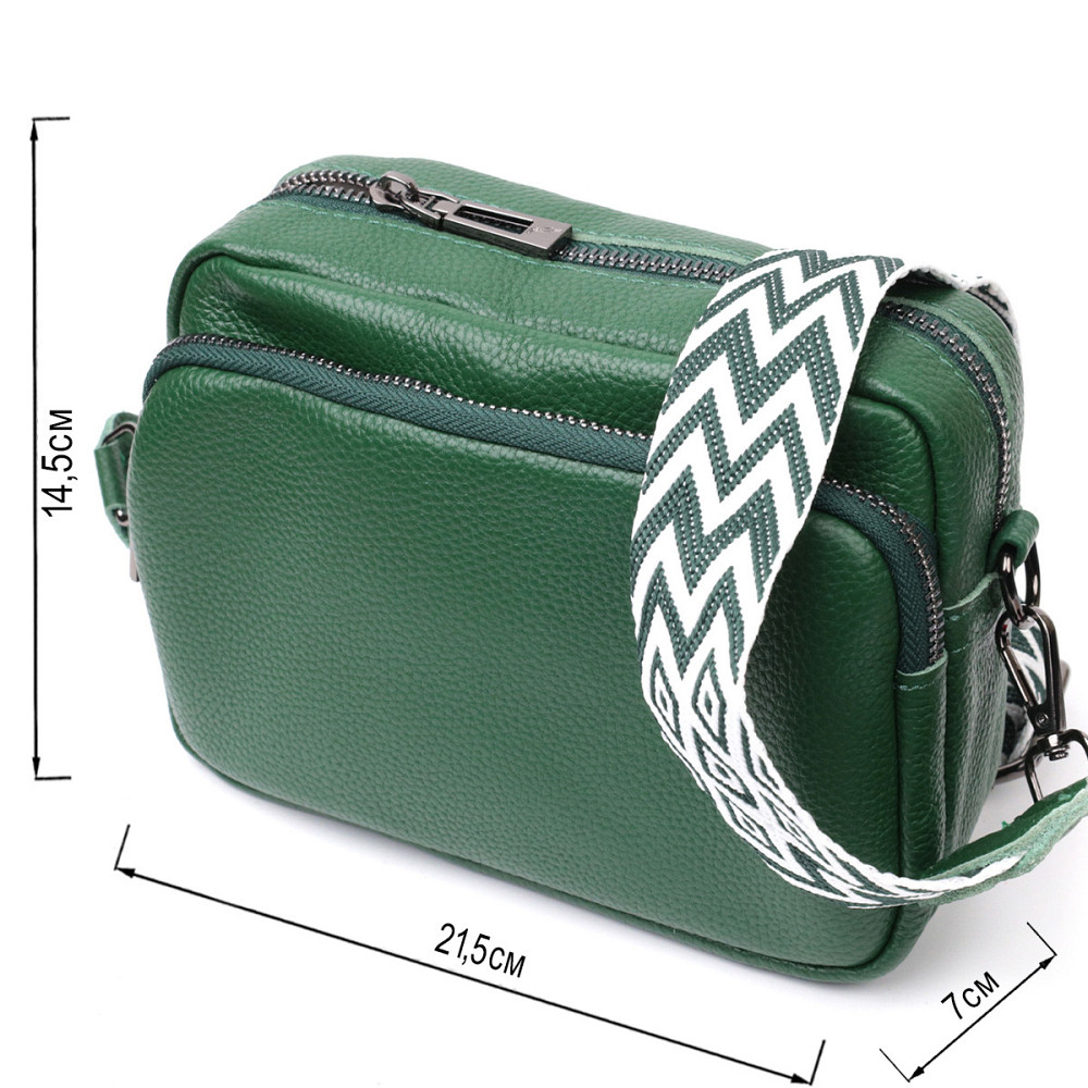 Модная женская сумка кросс-боди из натуральной кожи Vintage 22296 Зеленая Киев - изображение 3