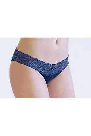 Стринги жіночі з бавовни з мереживним поясом Marsana 01-008 S, M, L, XL, Індиго Київ