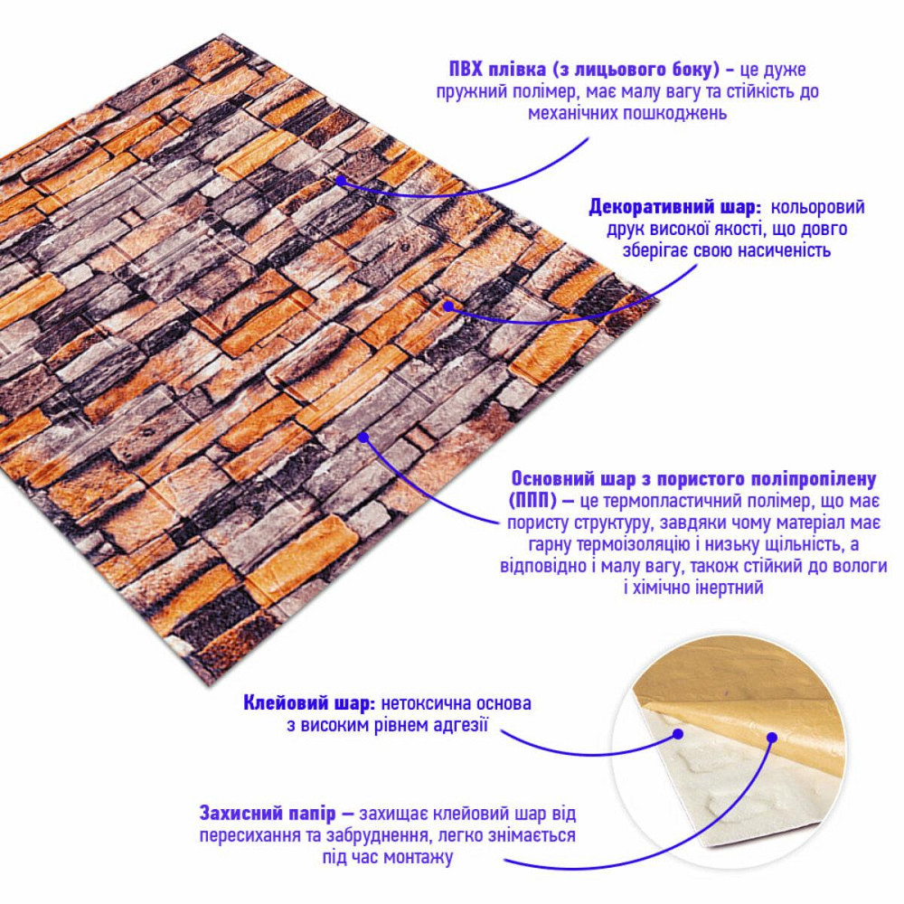 Декоративна самоклейка панель Піщаник Катиринославська цегла Київ - фото 2