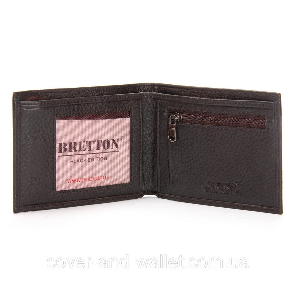 Тонкий чоловічий гаманець на магнітах коричневого кольору із натуральної шкіри Bretton Київ - фото 4