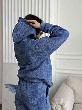 Теплый костюм женский мраморный принт на флисе Голубой S-M Харьков