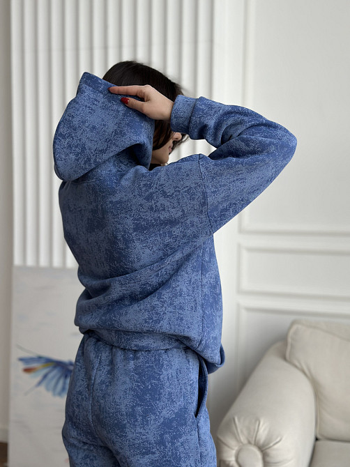 Теплий спортивний костюм жіночий мармуровий принт на флісі Блакитний S-M Харків - фото 4