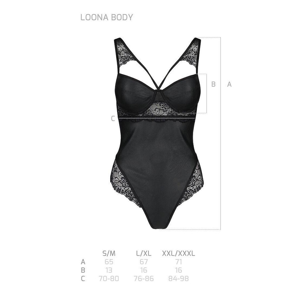 Боді з еко-шкіри та мережива Passion LOONA BODY XXL/XXXL, black Sex Aura Київ - фото 5