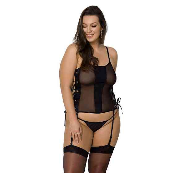 Сетчатый корсет из экокожи Passion MALWIA CORSET 6XL/7XL black, с люверсами и съемными пажами Sex Aura Киев